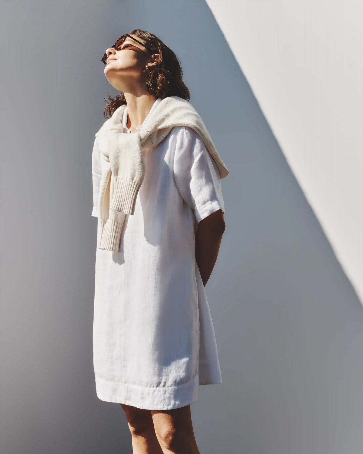 100% European Linen Popover Mini Dress