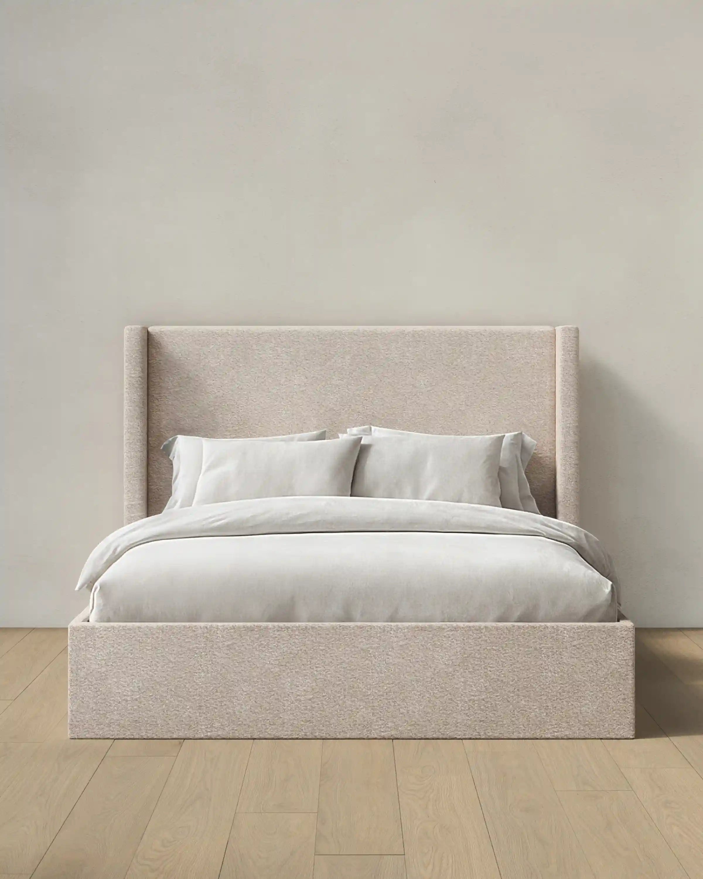 Plush Boucle Wingback Bed