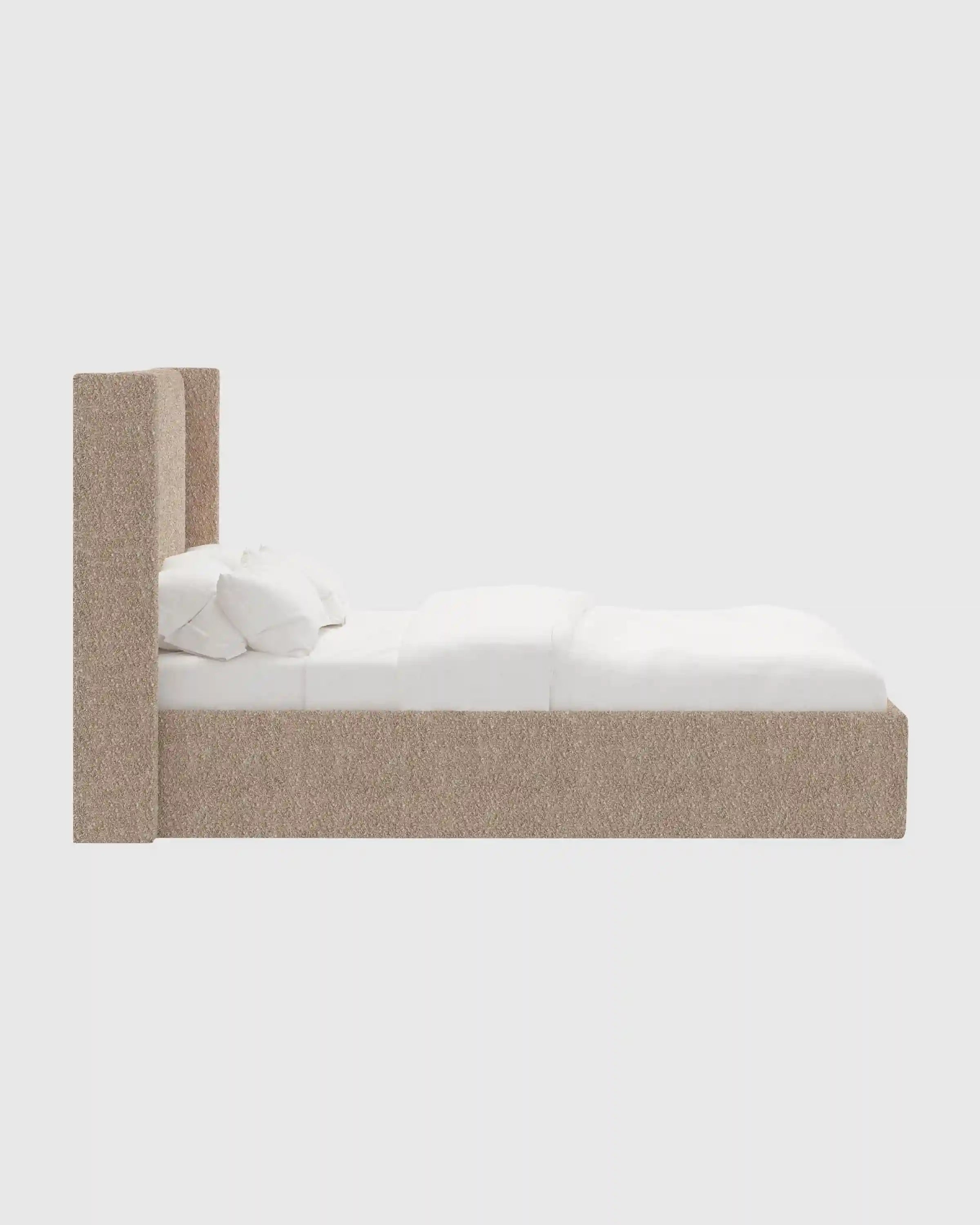 Plush Boucle Wingback Bed