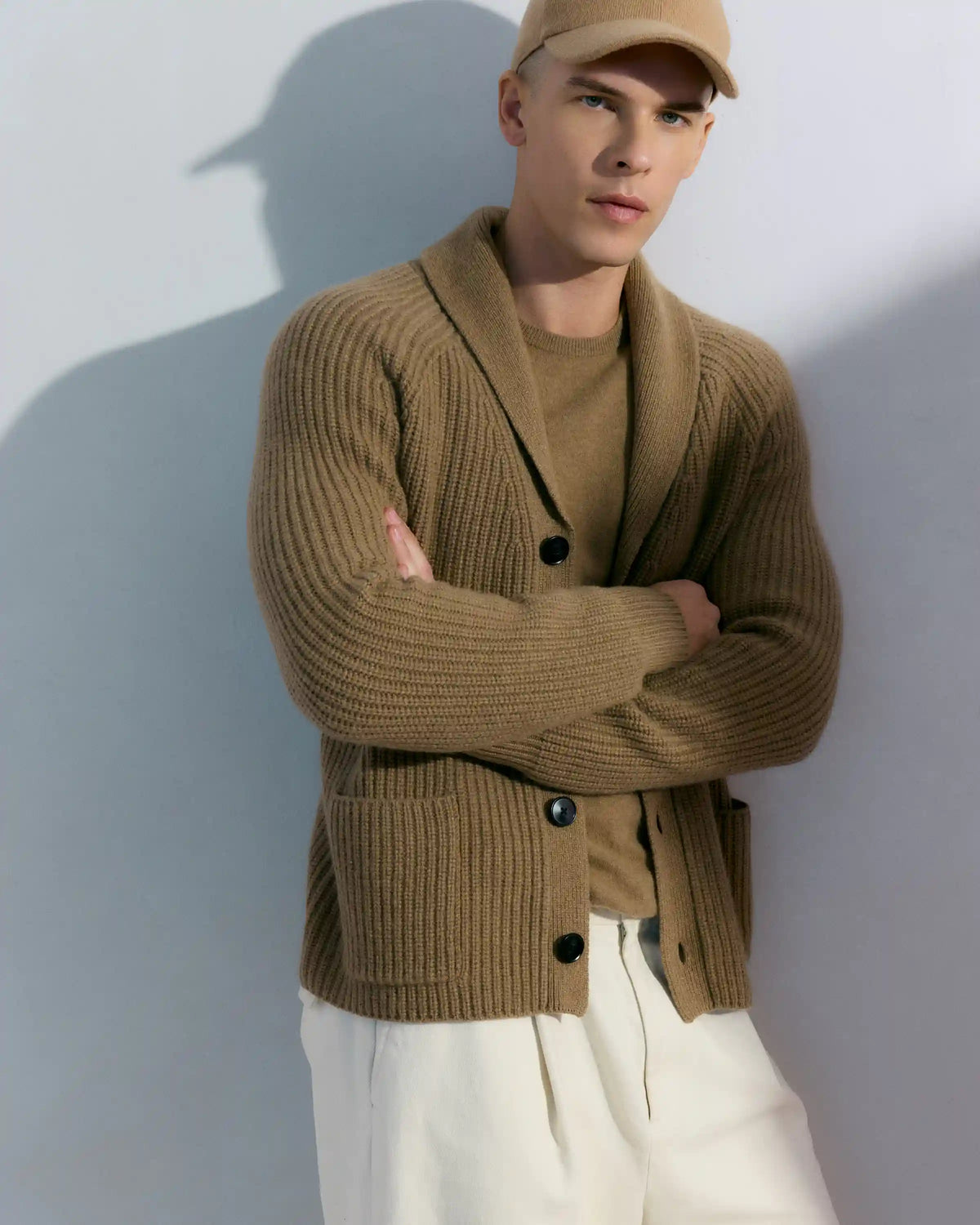 Mongolian Cashmere Shawl Collar Cardigan