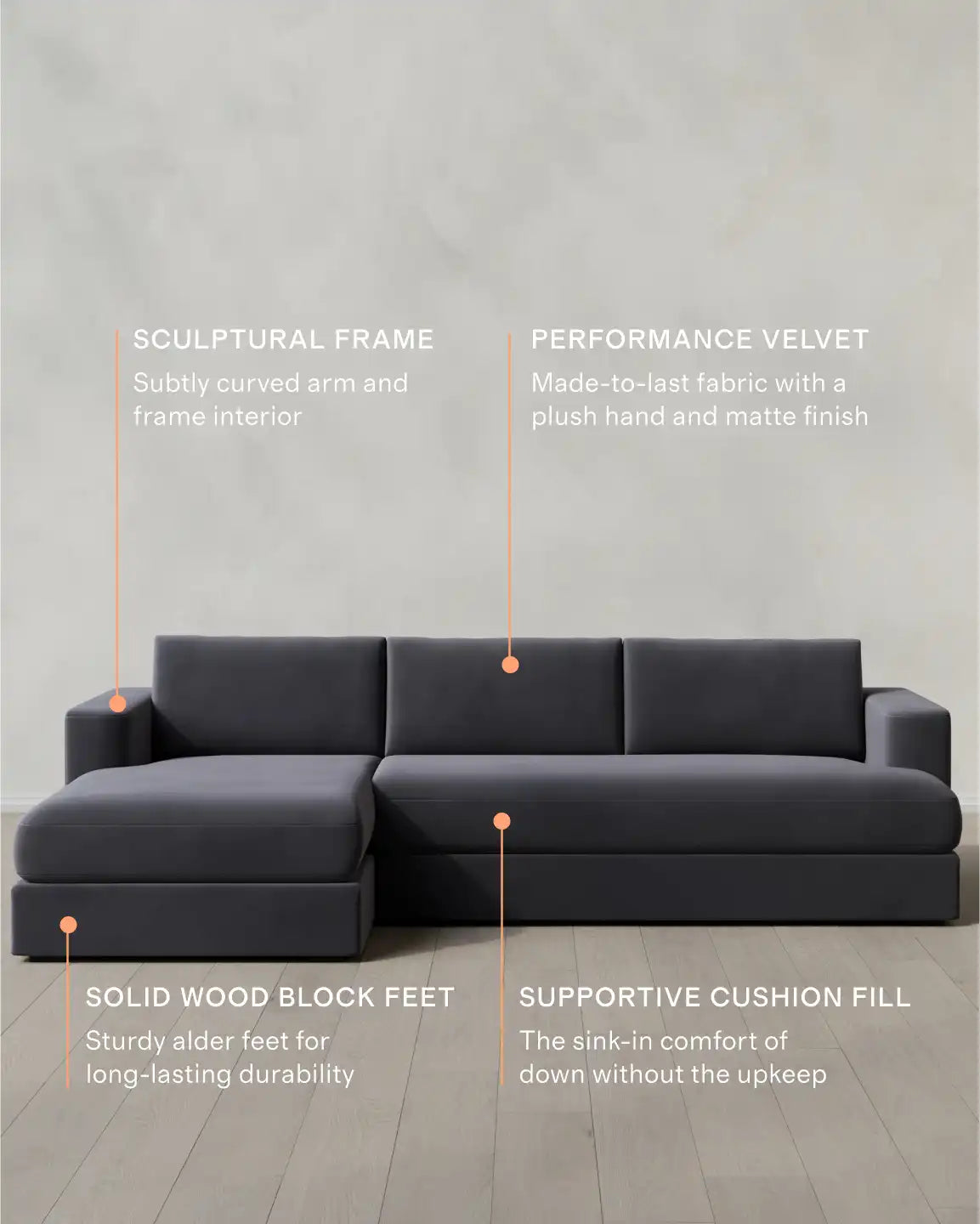 Sierra Curved Arm Chaise Sectional in Performance Velvet