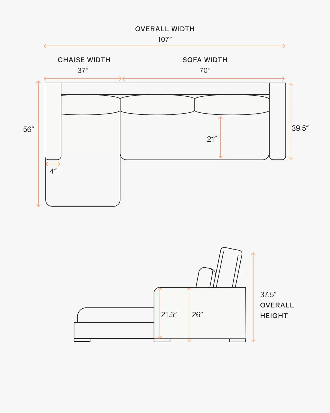 Oasis Chaise Sectional in Performance Linen