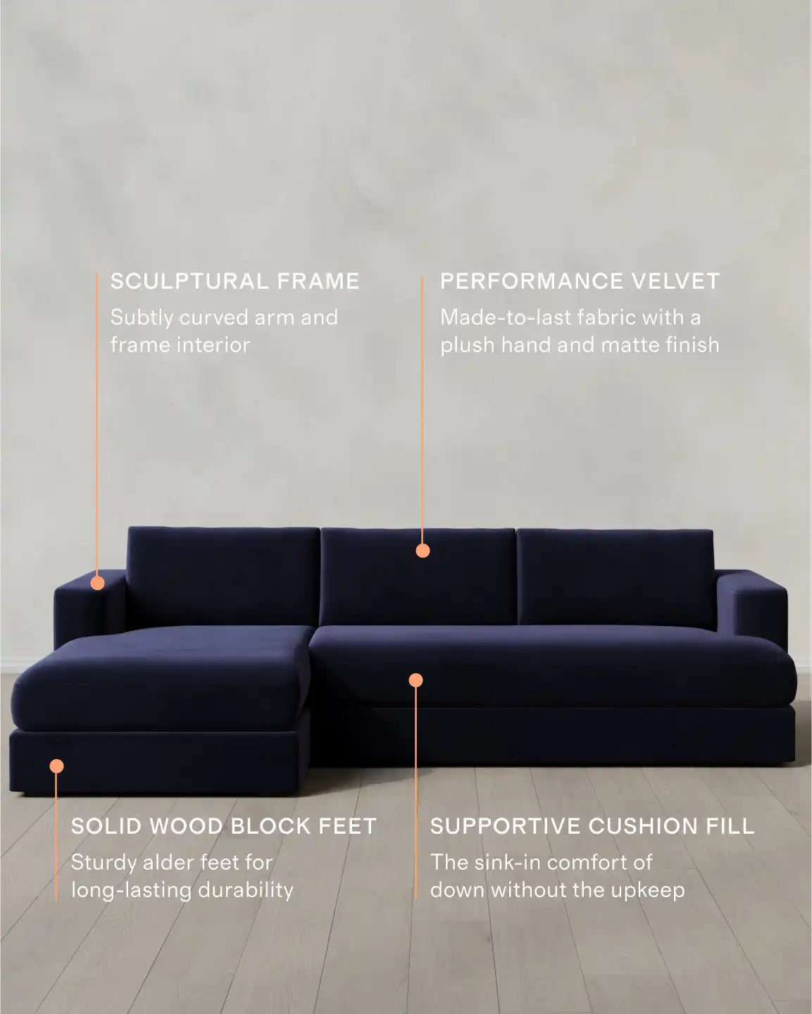 Sierra Curved Arm Chaise Sectional in Performance Velvet