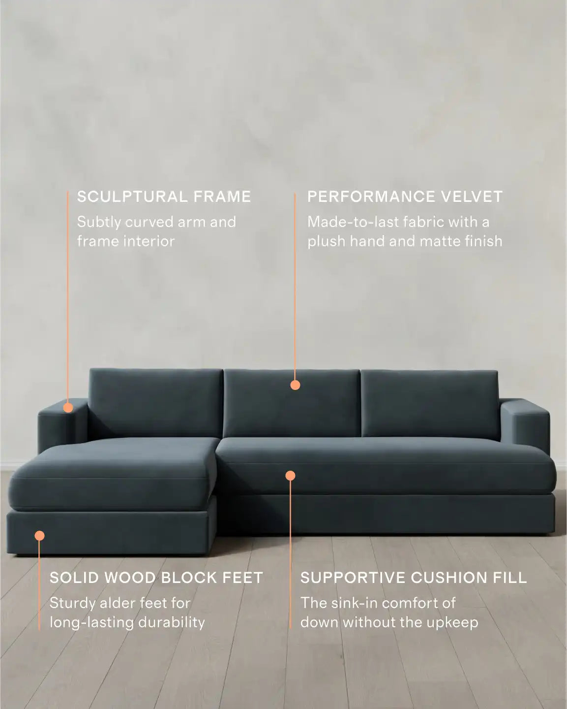 Sierra Curved Arm Chaise Sectional in Performance Velvet
