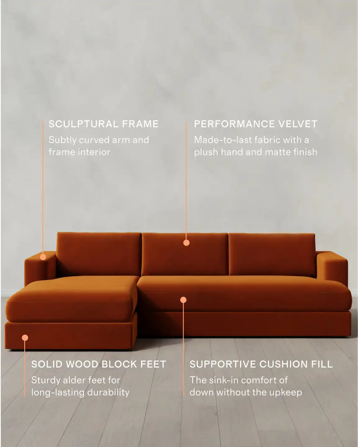 Sierra Curved Arm Chaise Sectional in Performance Velvet