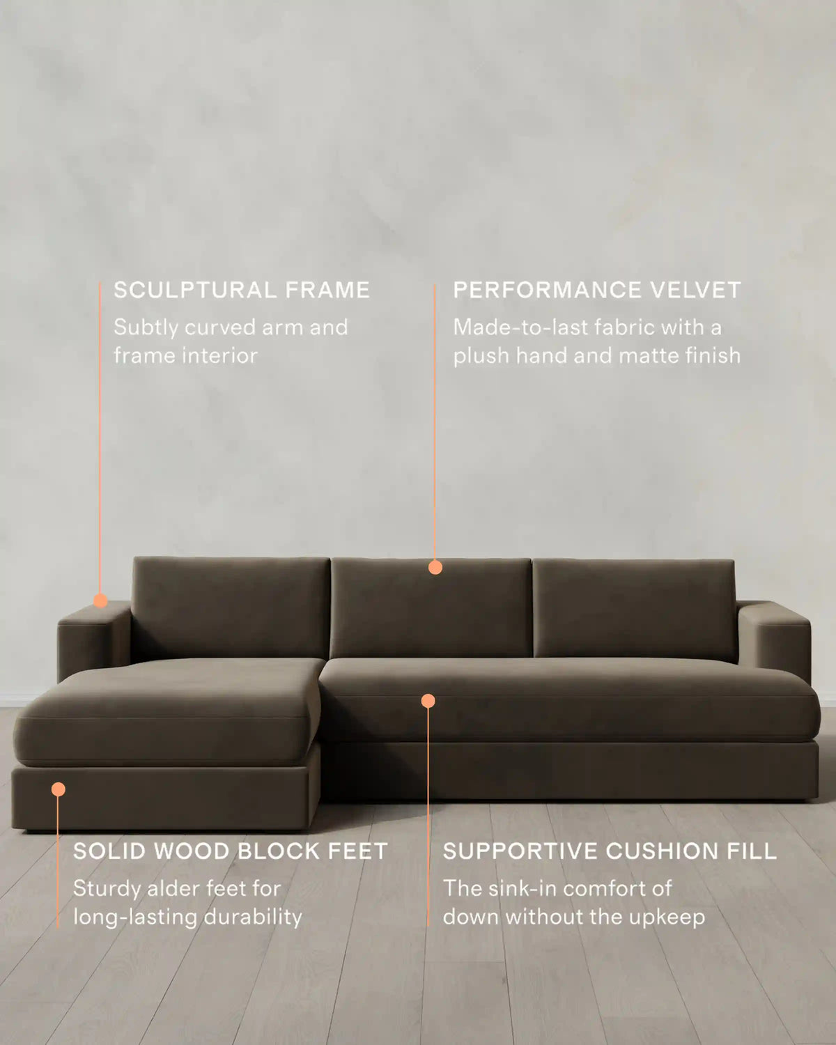 Sierra Curved Arm Chaise Sectional in Performance Velvet