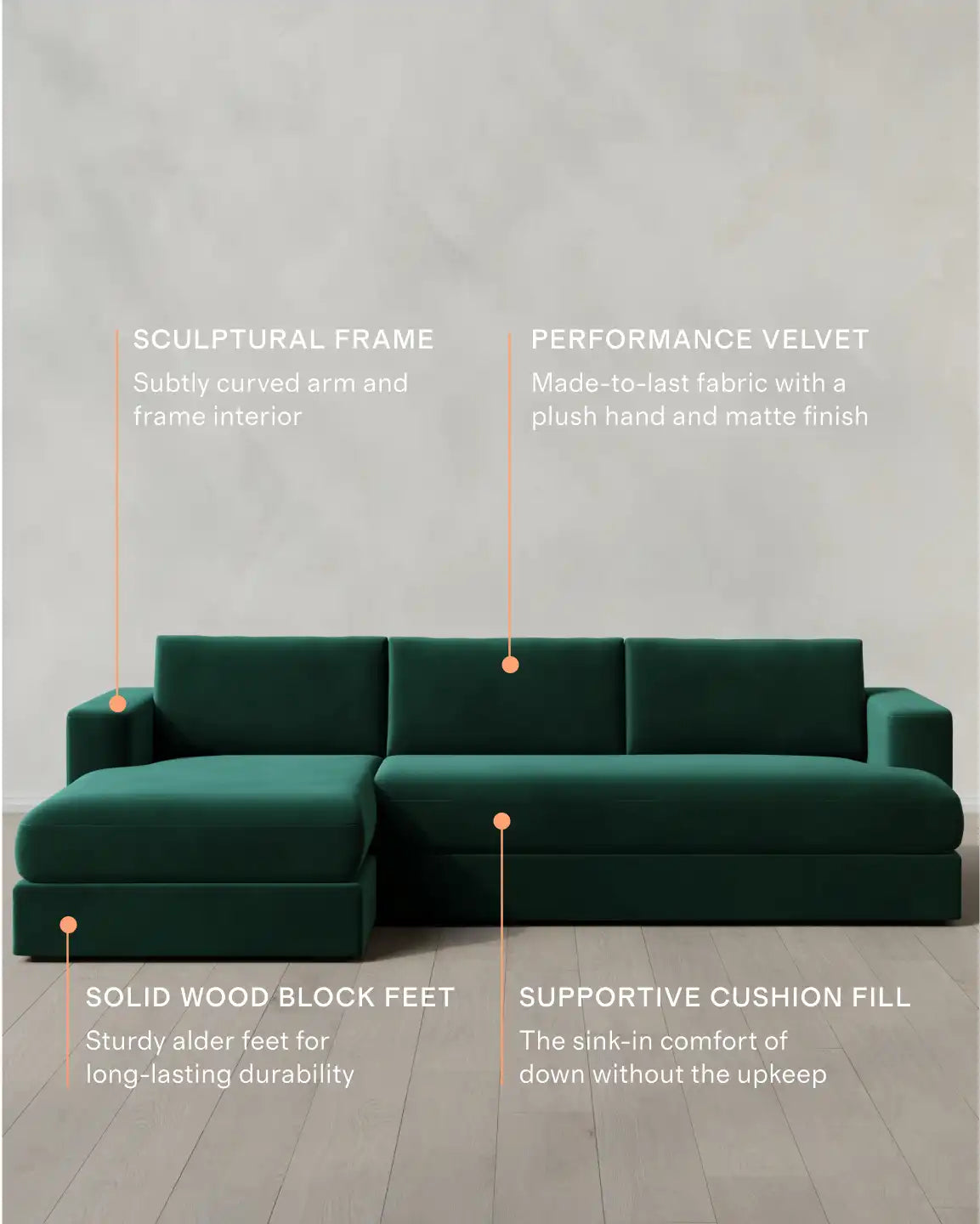 Sierra Curved Arm Chaise Sectional in Performance Velvet