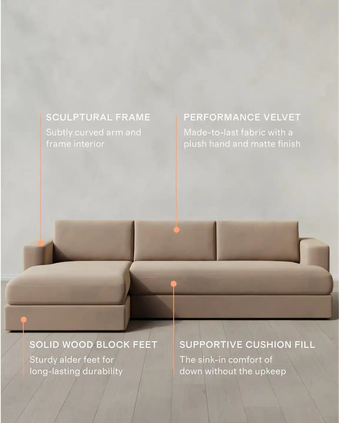 Sierra Curved Arm Chaise Sectional in Performance Velvet