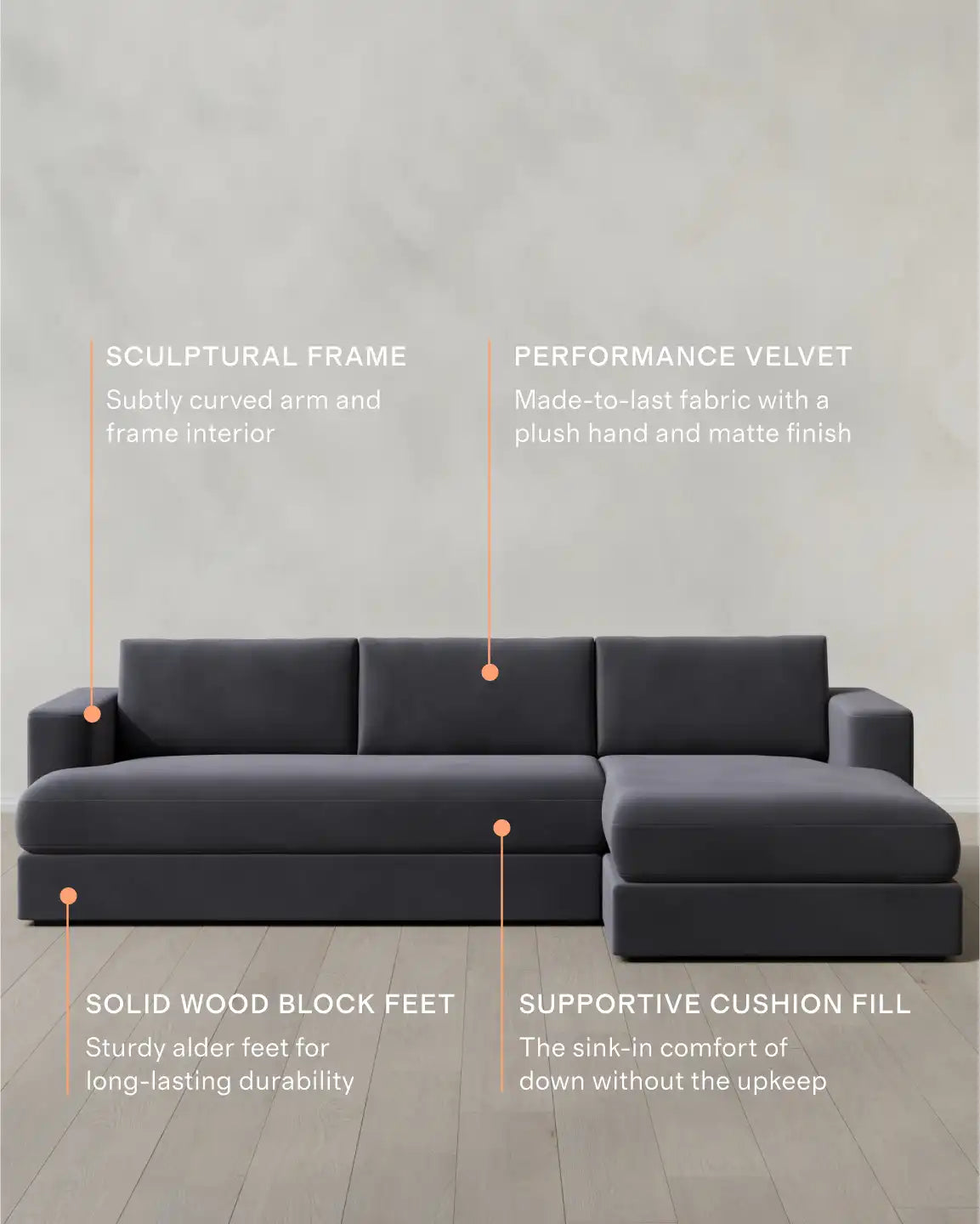 Sierra Curved Arm Chaise Sectional in Performance Velvet