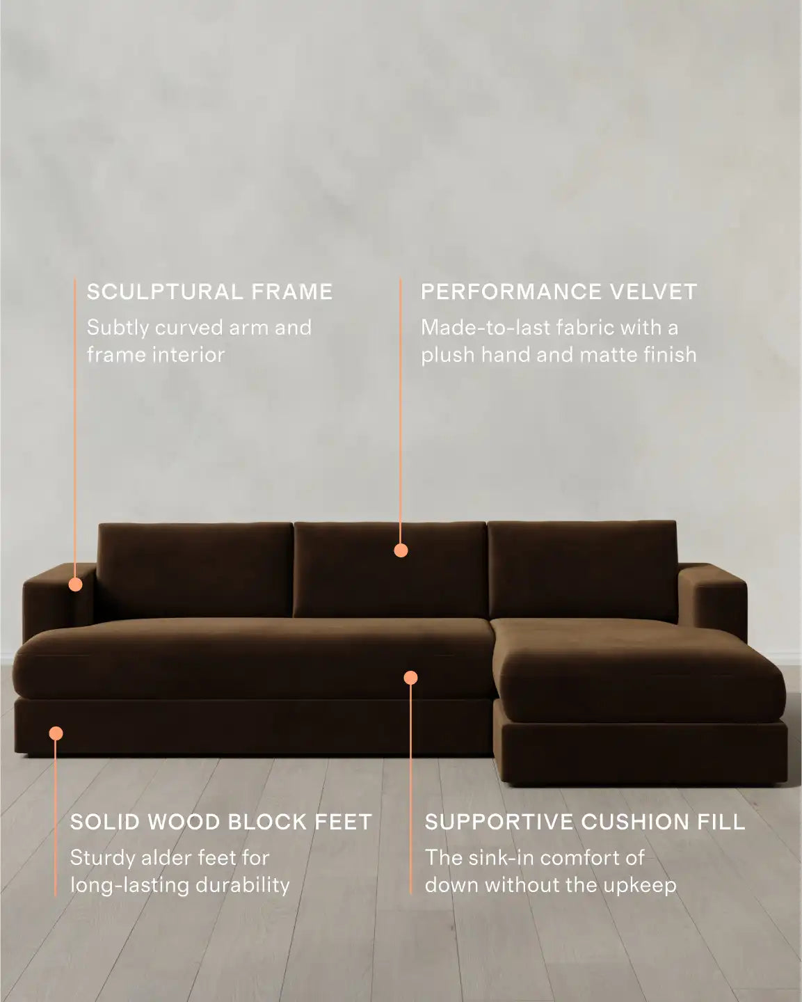 Sierra Curved Arm Chaise Sectional in Performance Velvet