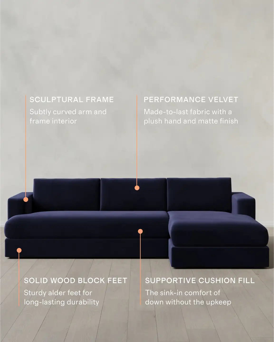 Sierra Curved Arm Chaise Sectional in Performance Velvet