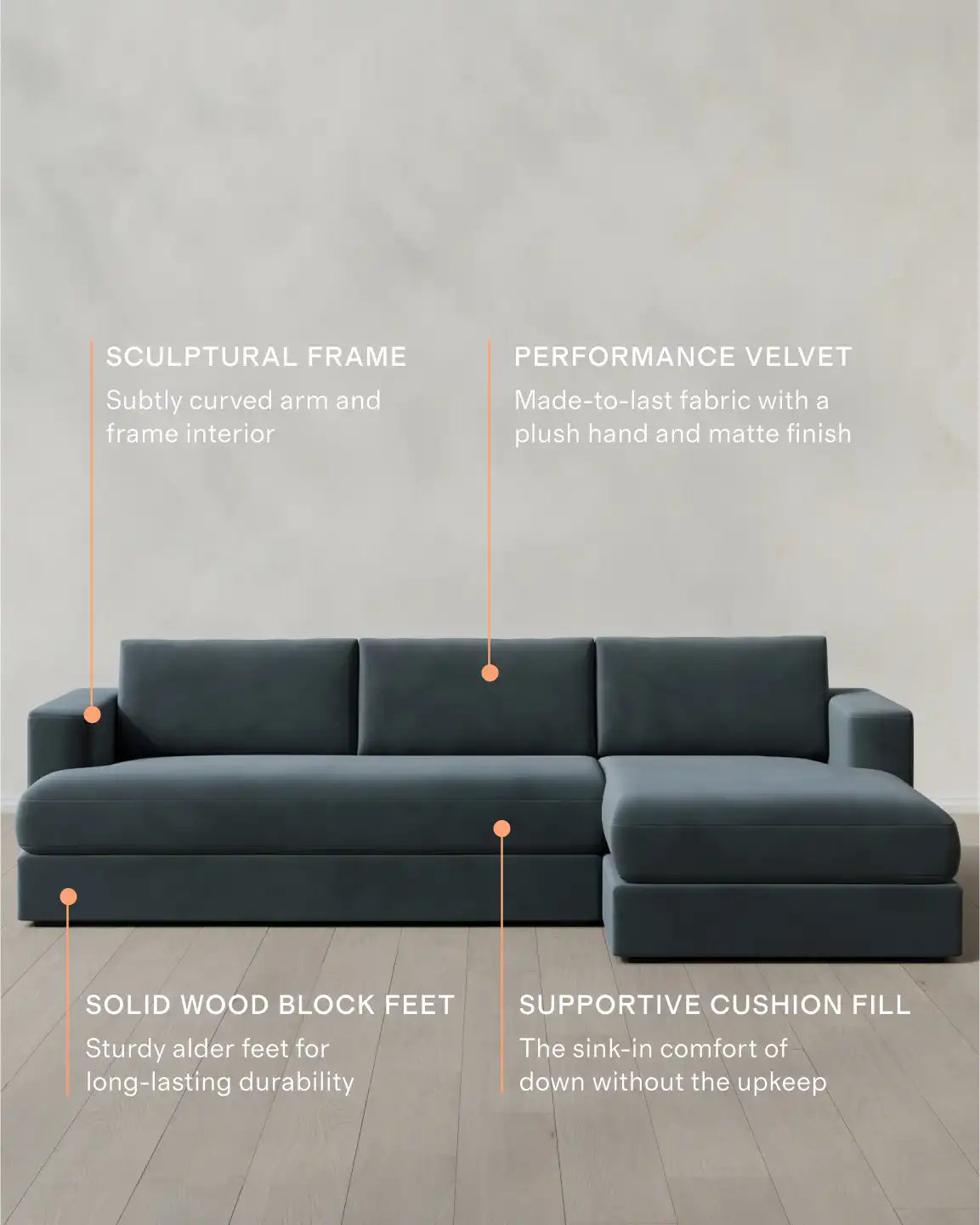 Sierra Curved Arm Chaise Sectional in Performance Velvet