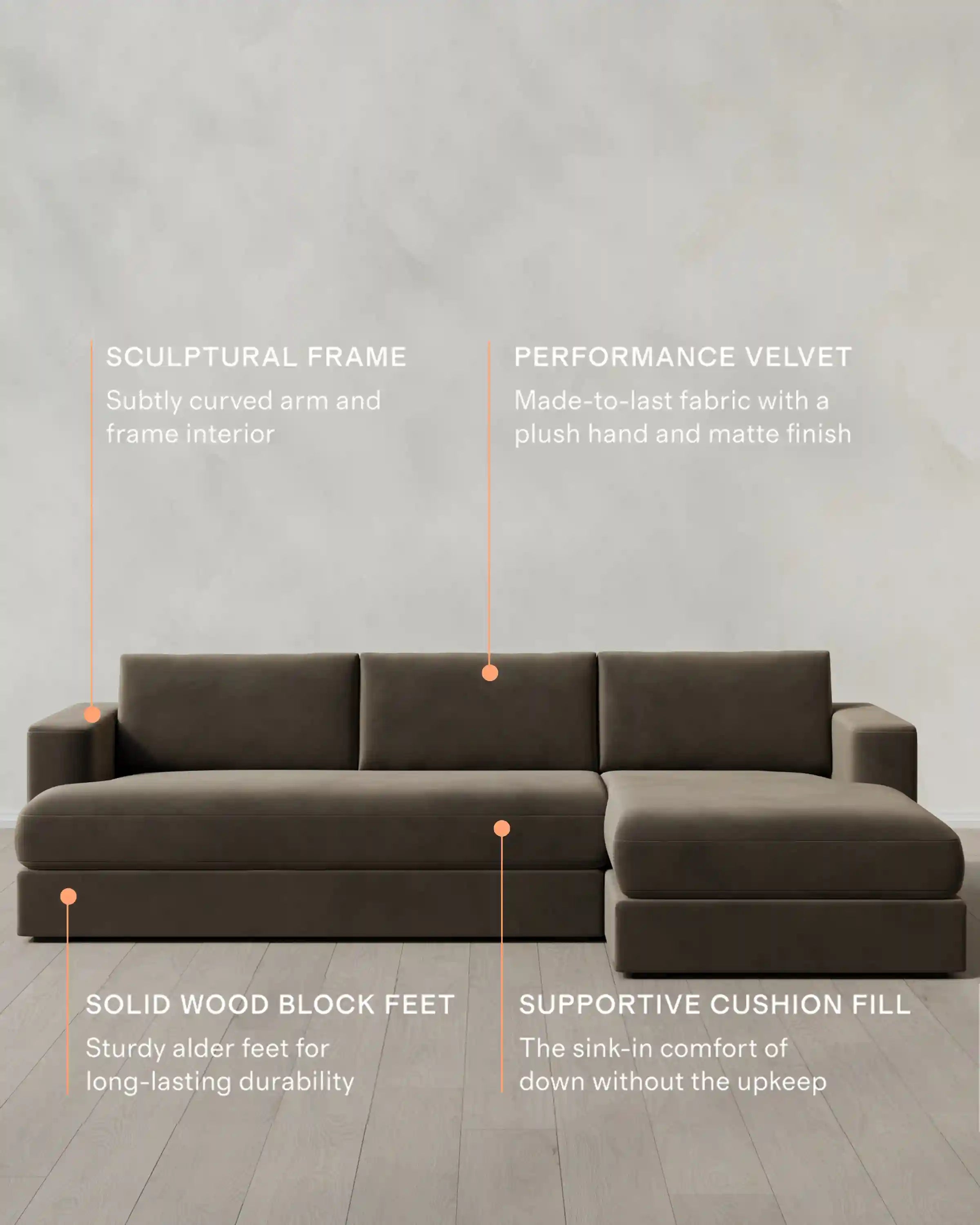Sierra Curved Arm Chaise Sectional in Performance Velvet