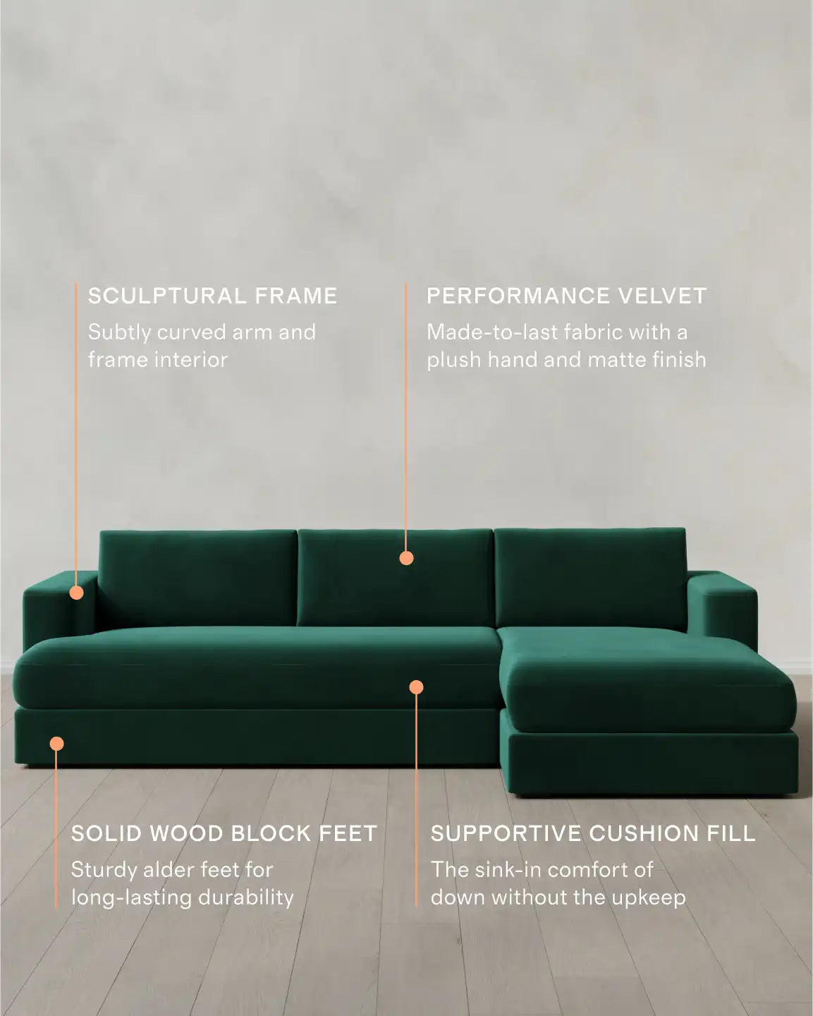 Sierra Curved Arm Chaise Sectional in Performance Velvet