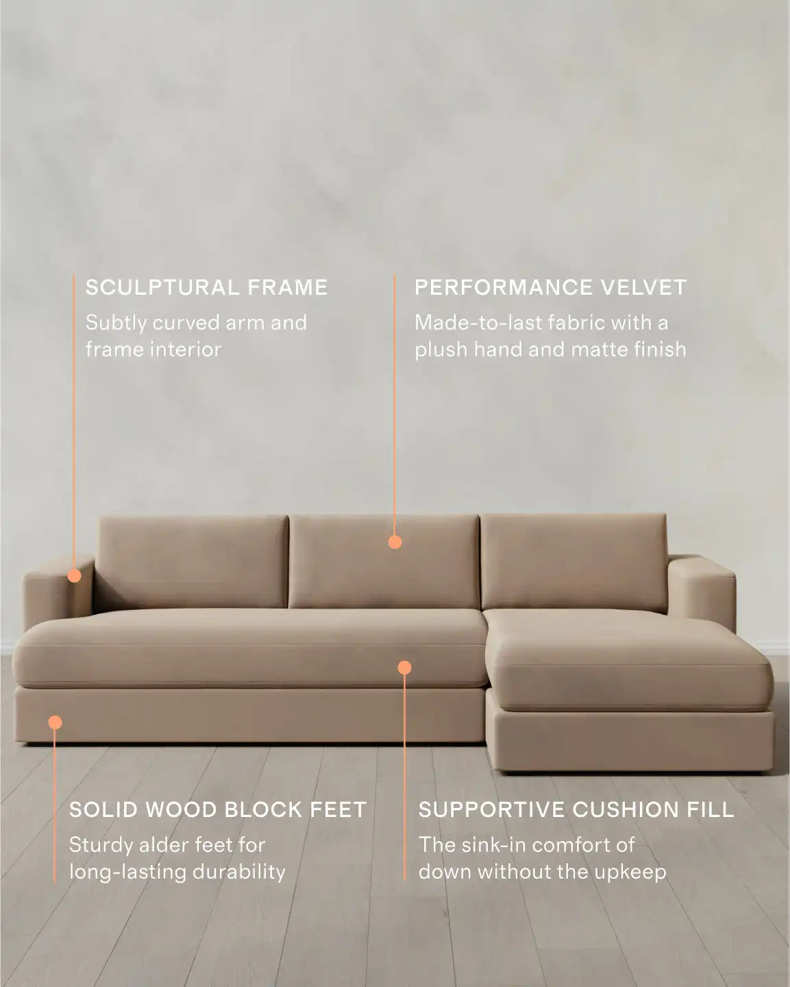 Sierra Curved Arm Chaise Sectional in Performance Velvet