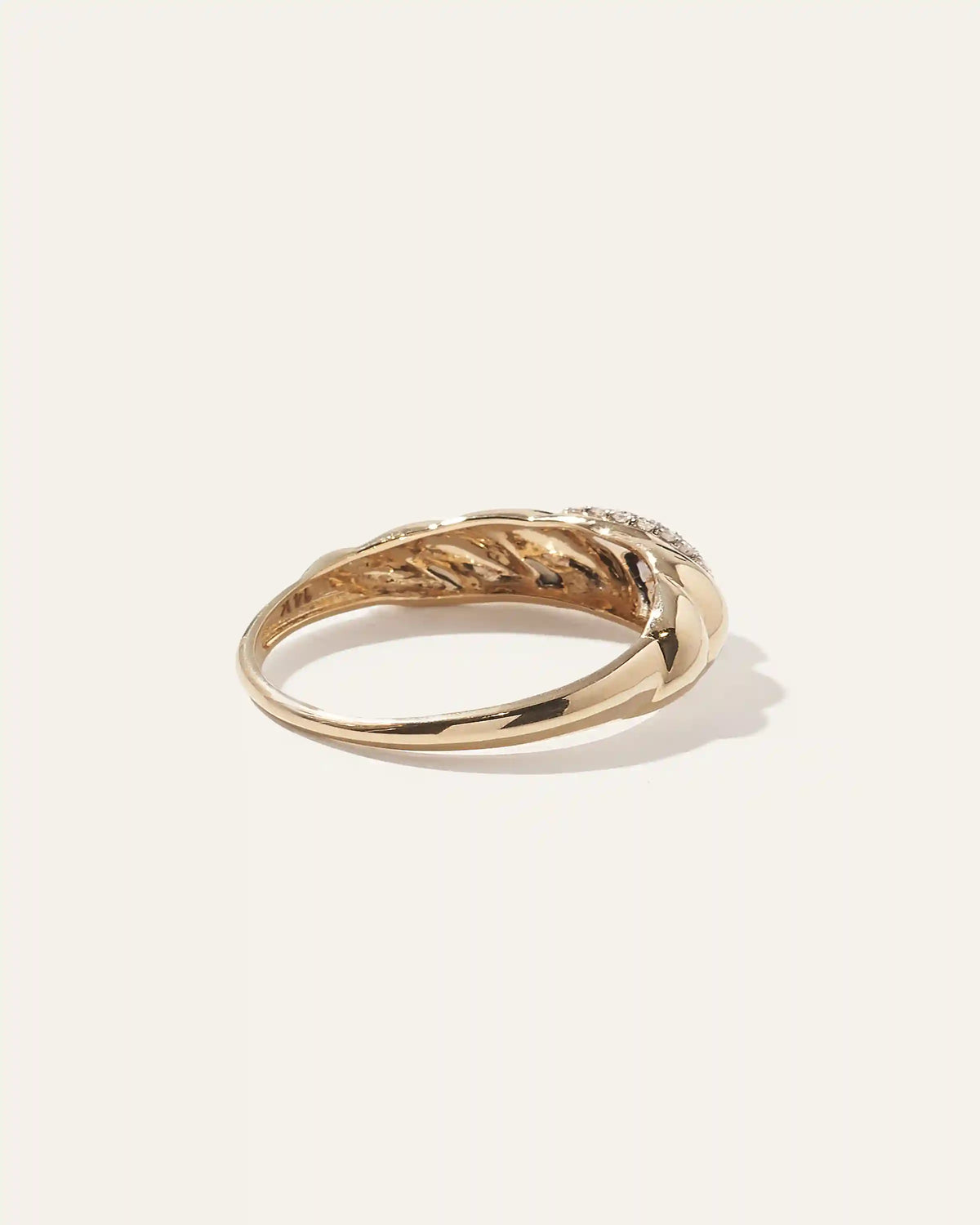 14K Gold Pave Diamond Croissant Dome Ring