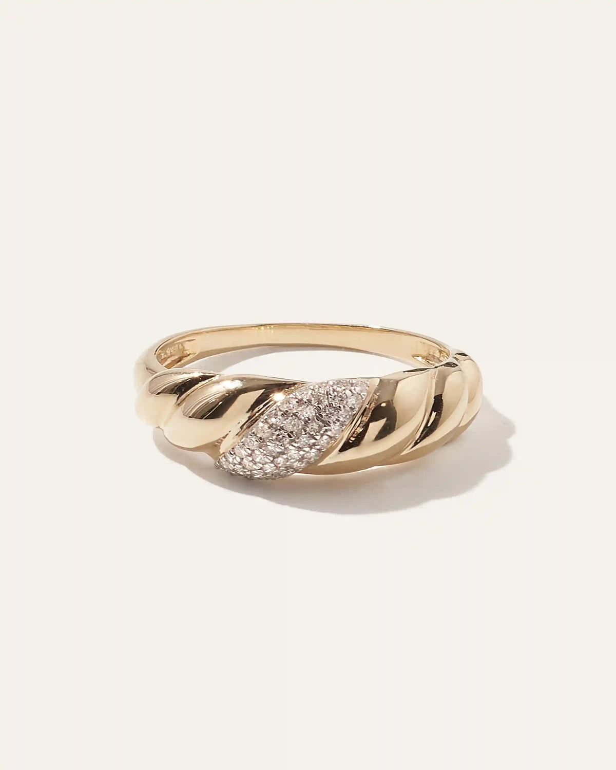 14K Gold Pave Diamond Croissant Dome Ring