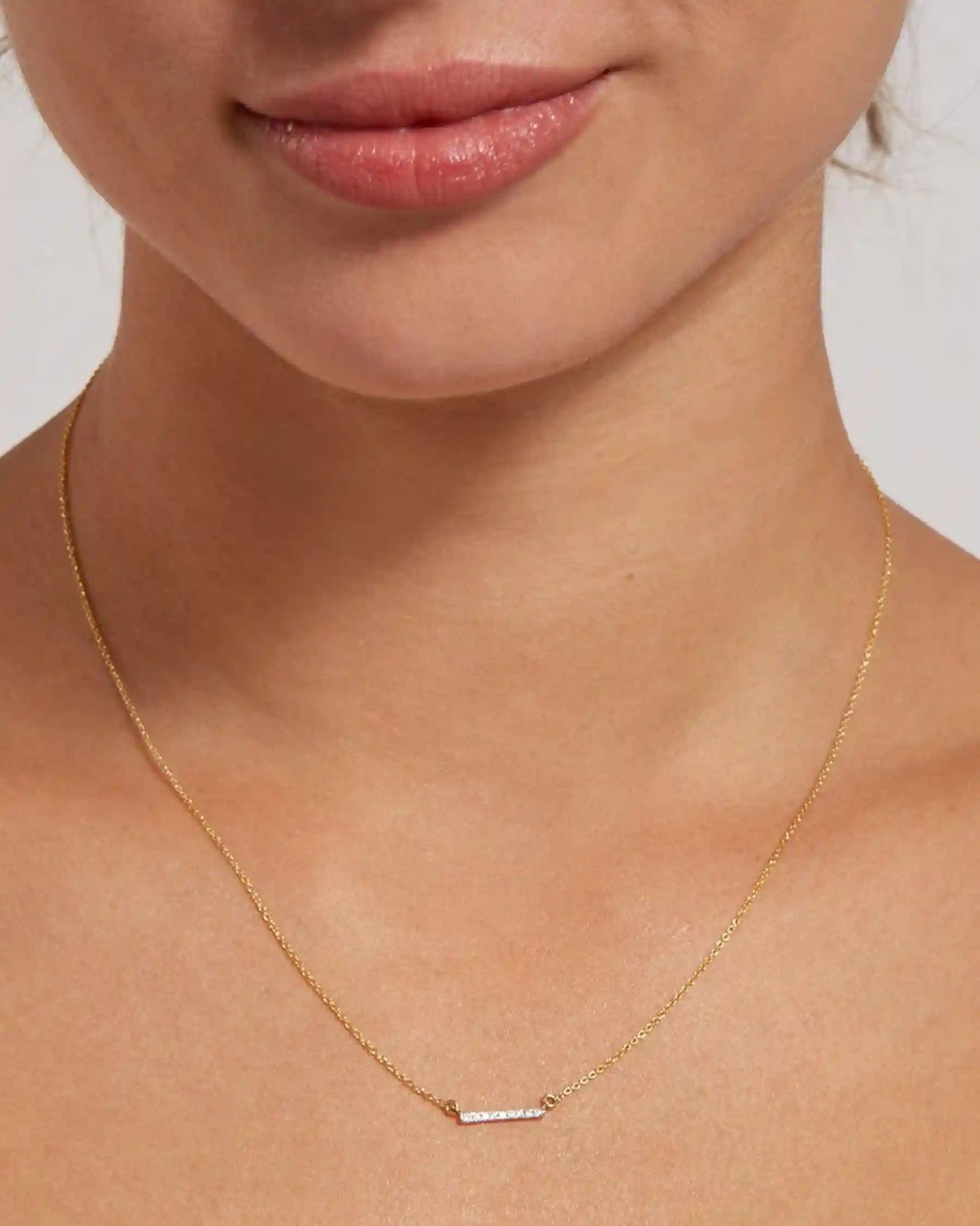 14K Gold Diamond Petite Bar Necklace
