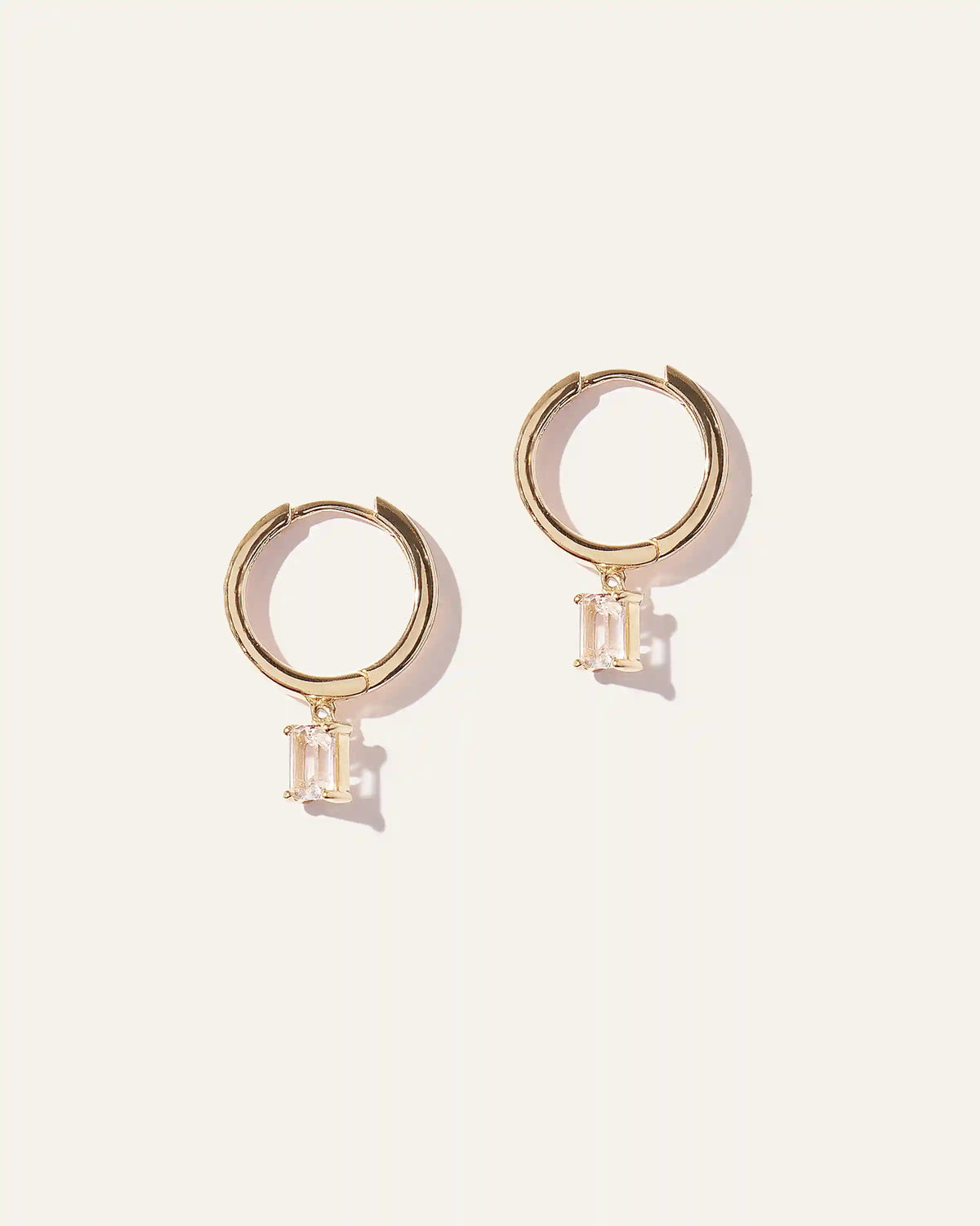 Emerald Cut Topaz Dangle Hoops