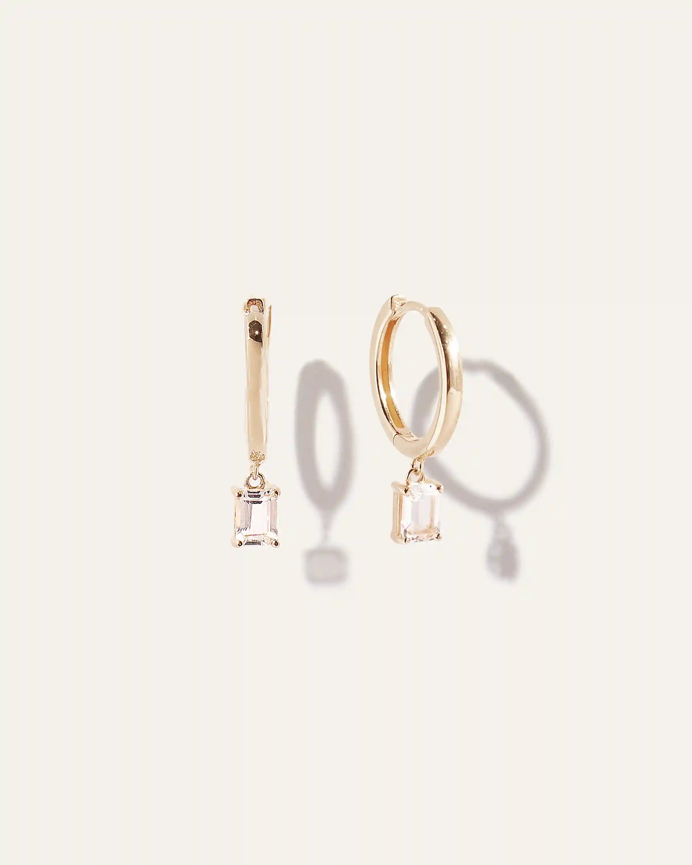 Emerald Cut Topaz Dangle Hoops