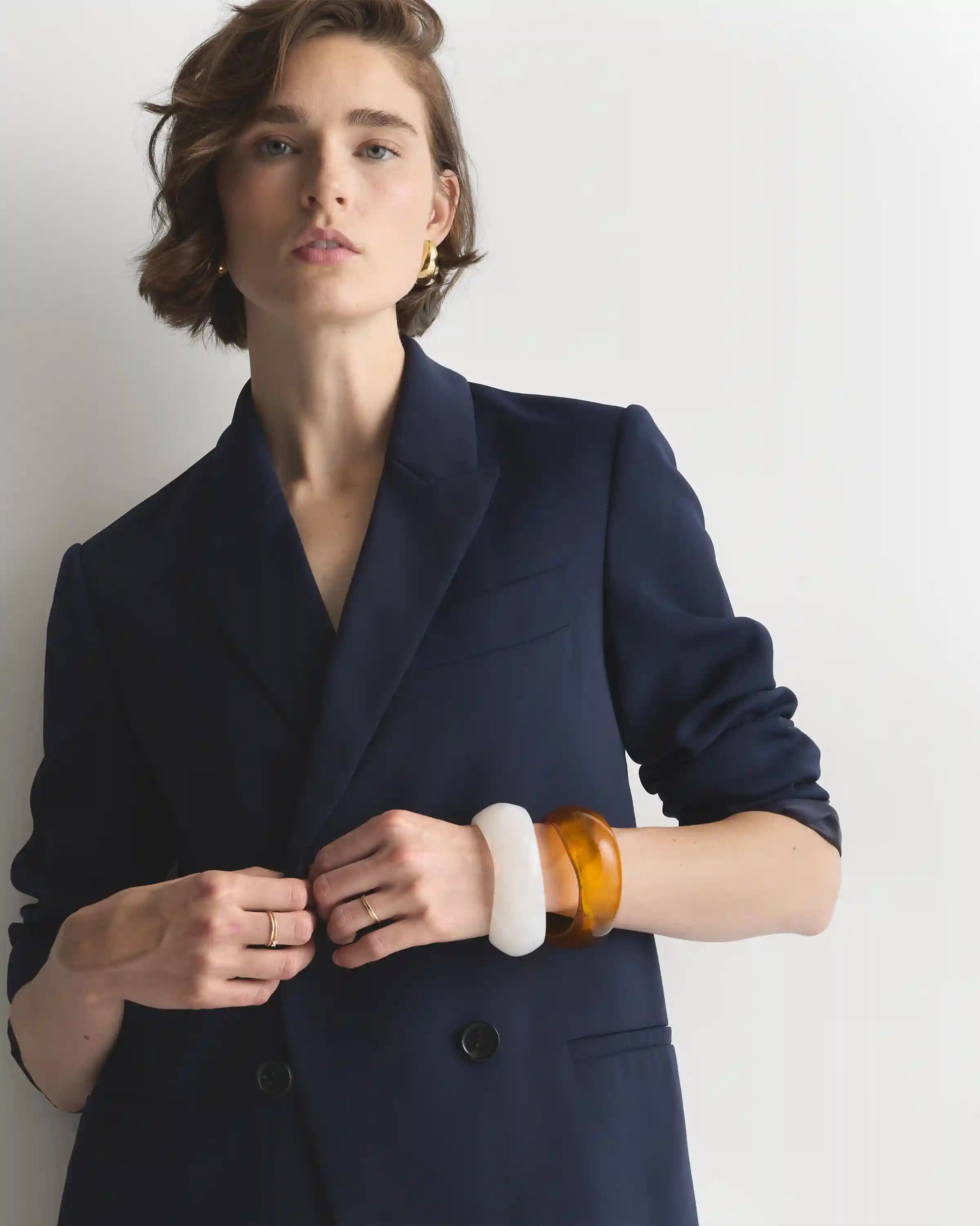 Stretch Crepe Relaxed Double-Breasted Blazer