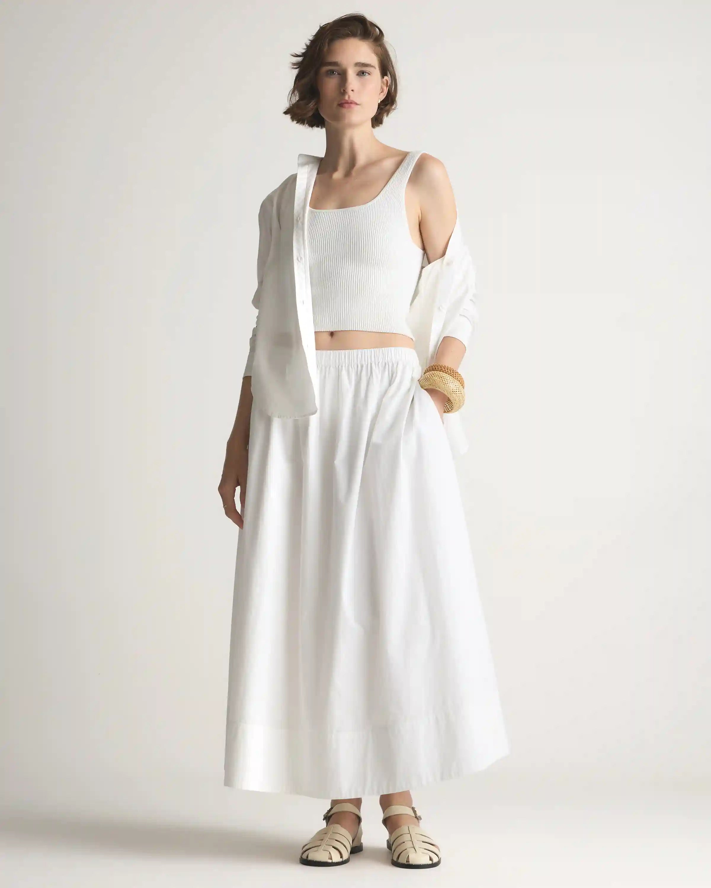 100% Organic Cotton Poplin A-line Maxi Skirt