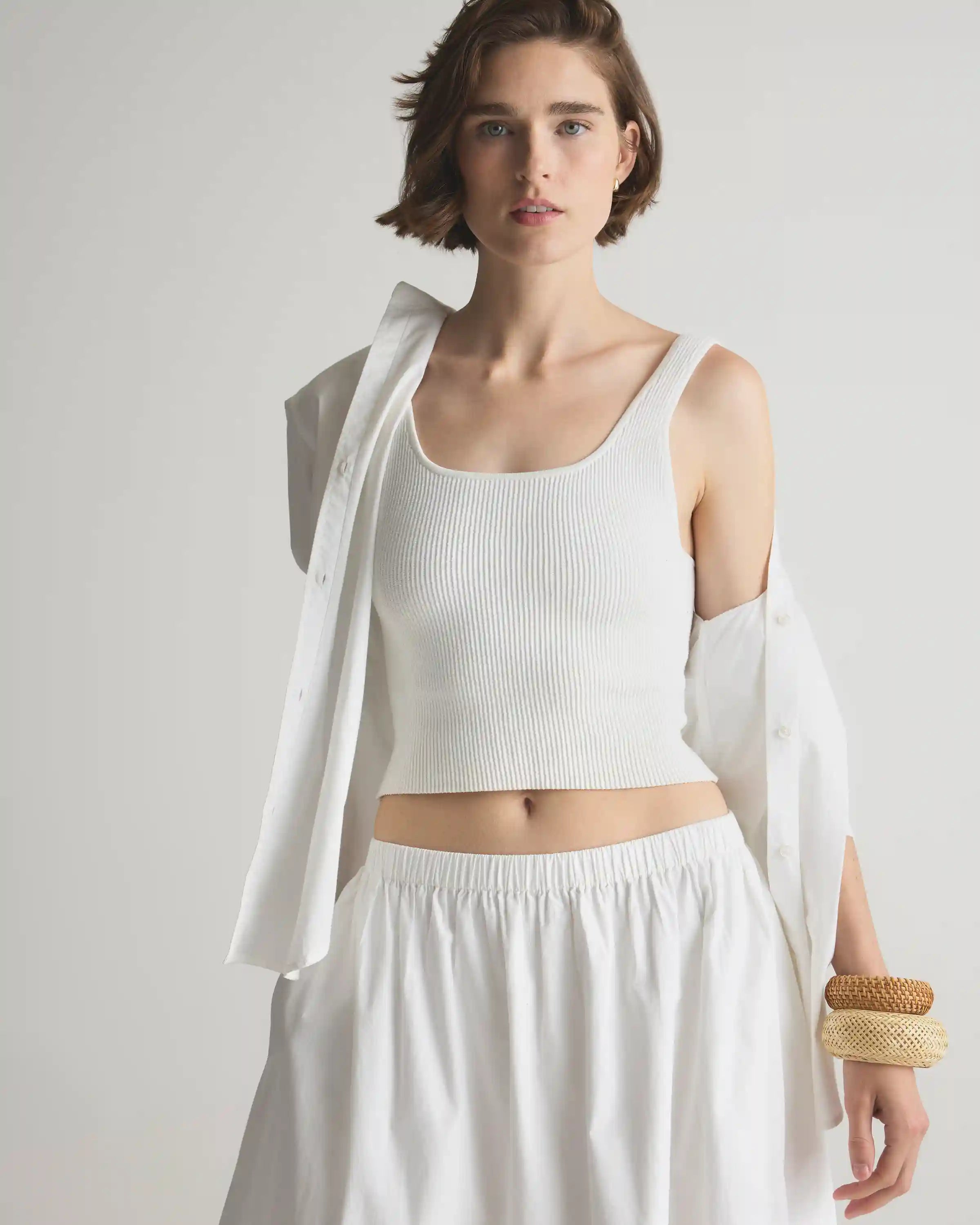 Cropped Square Neck Ribbed Knit Tank