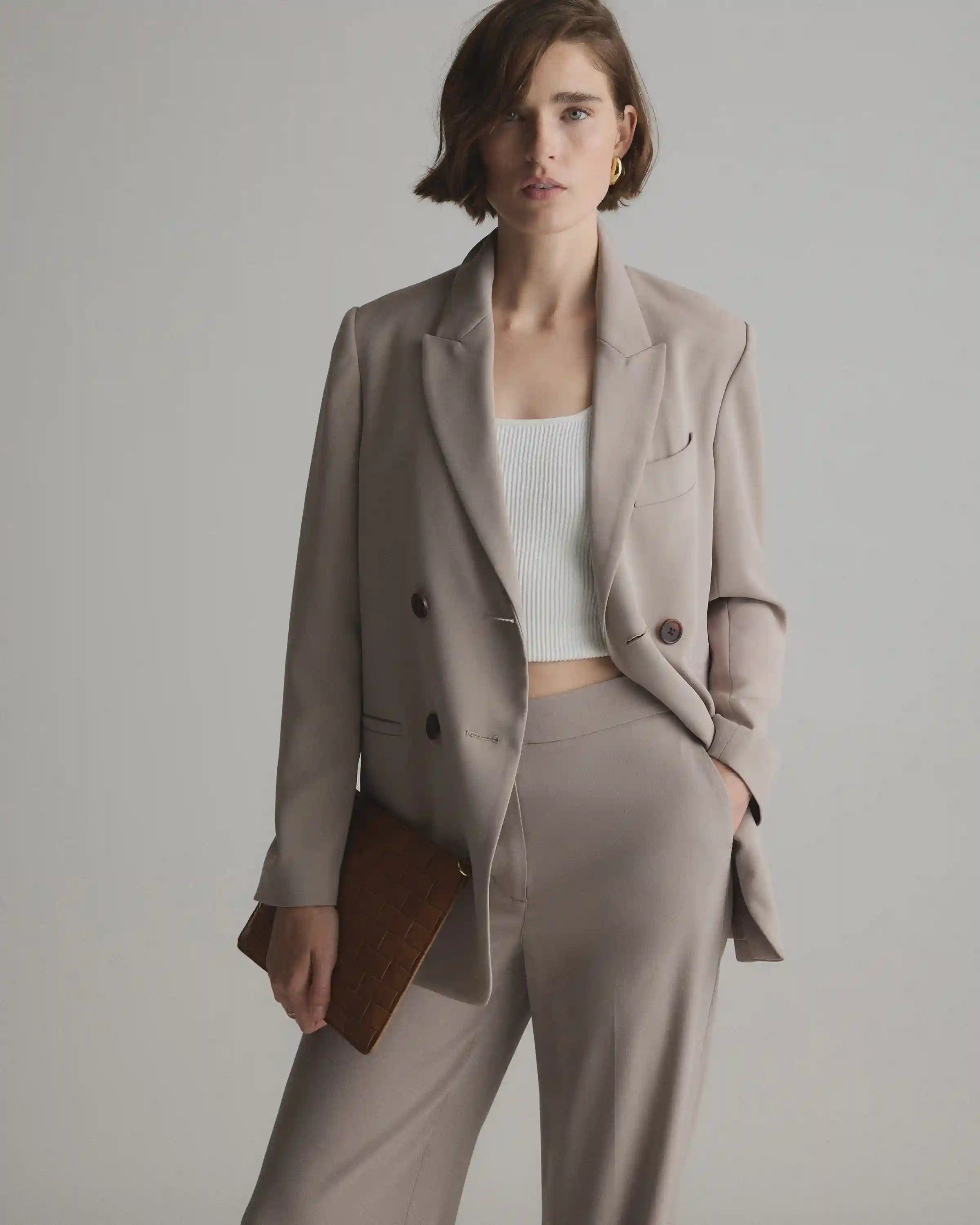 Stretch Crepe Relaxed Double-Breasted Blazer