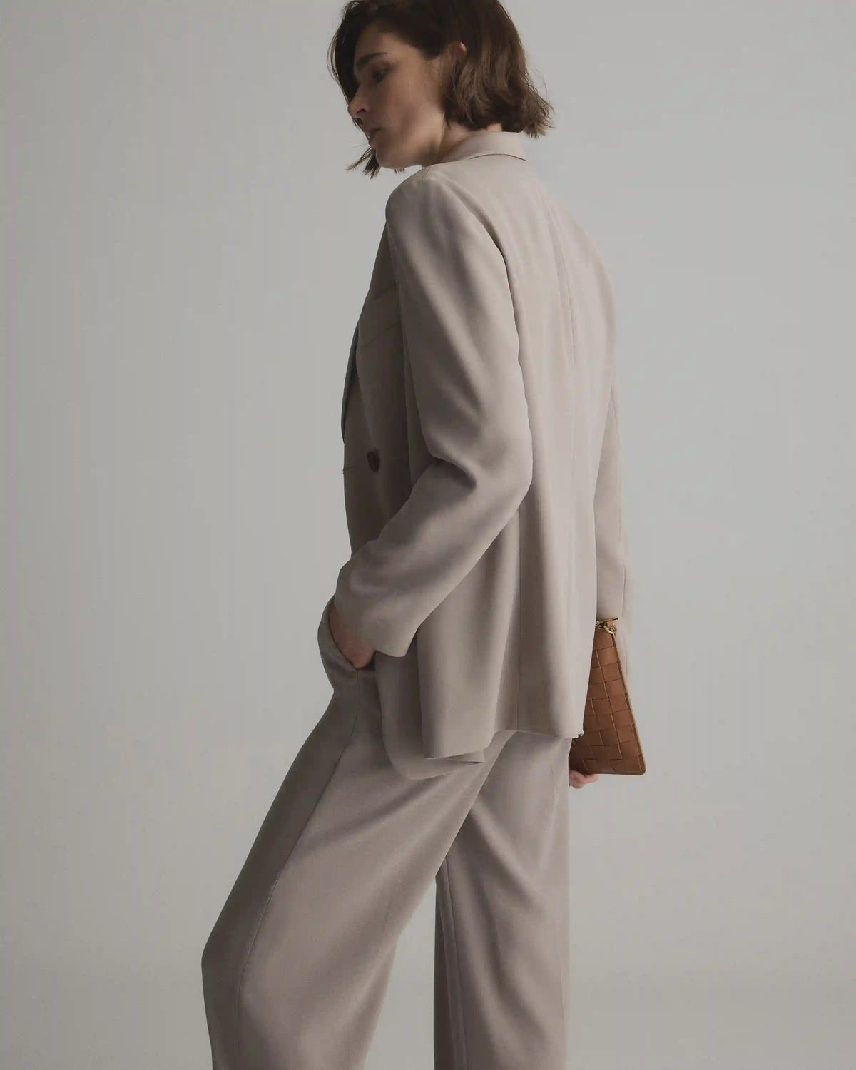 Stretch Crepe Relaxed Double-Breasted Blazer