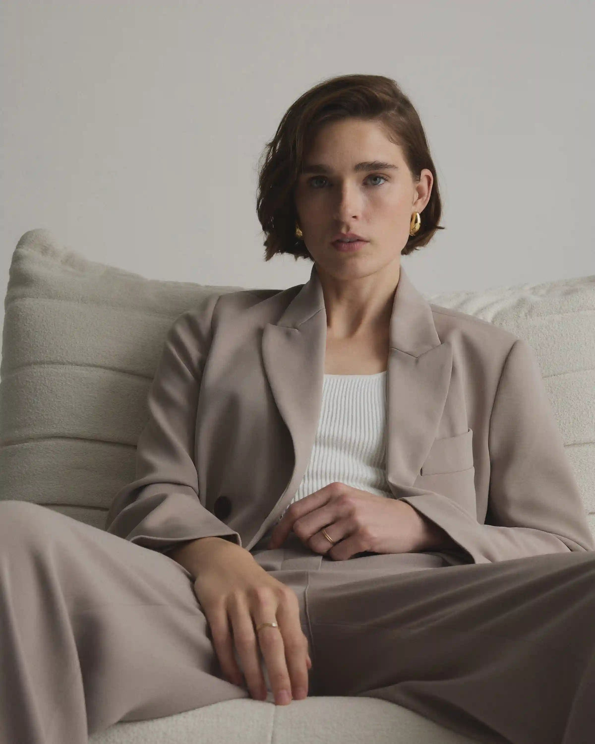 Stretch Crepe Relaxed Double-Breasted Blazer