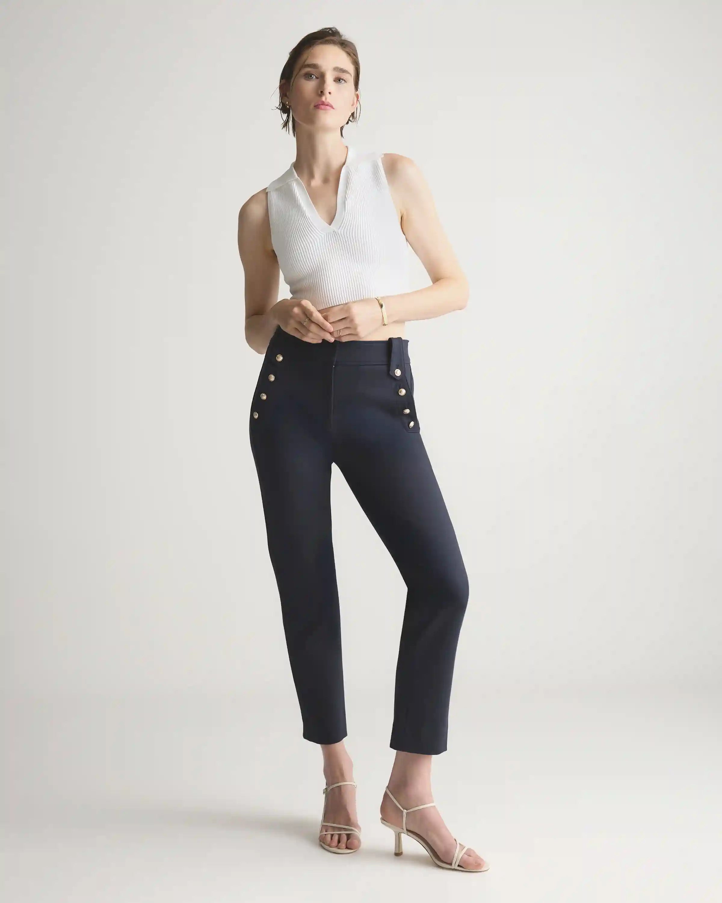 Cropped Polo Ribbed Knit Tank