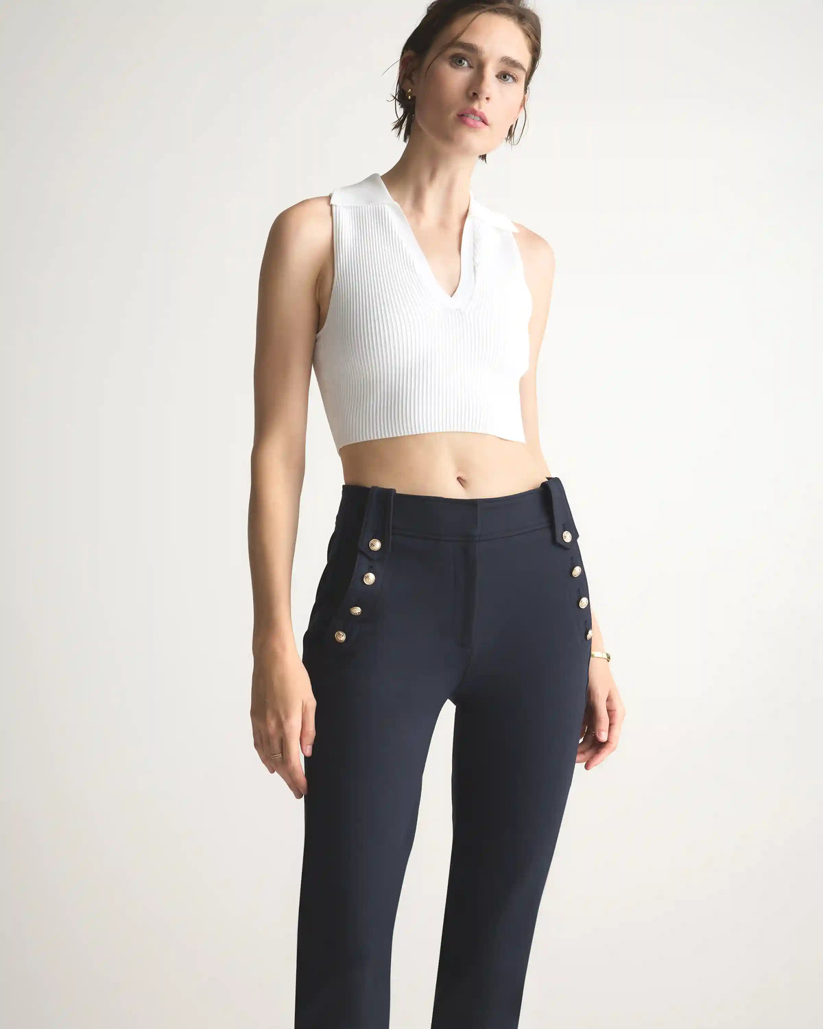 Cropped Polo Ribbed Knit Tank