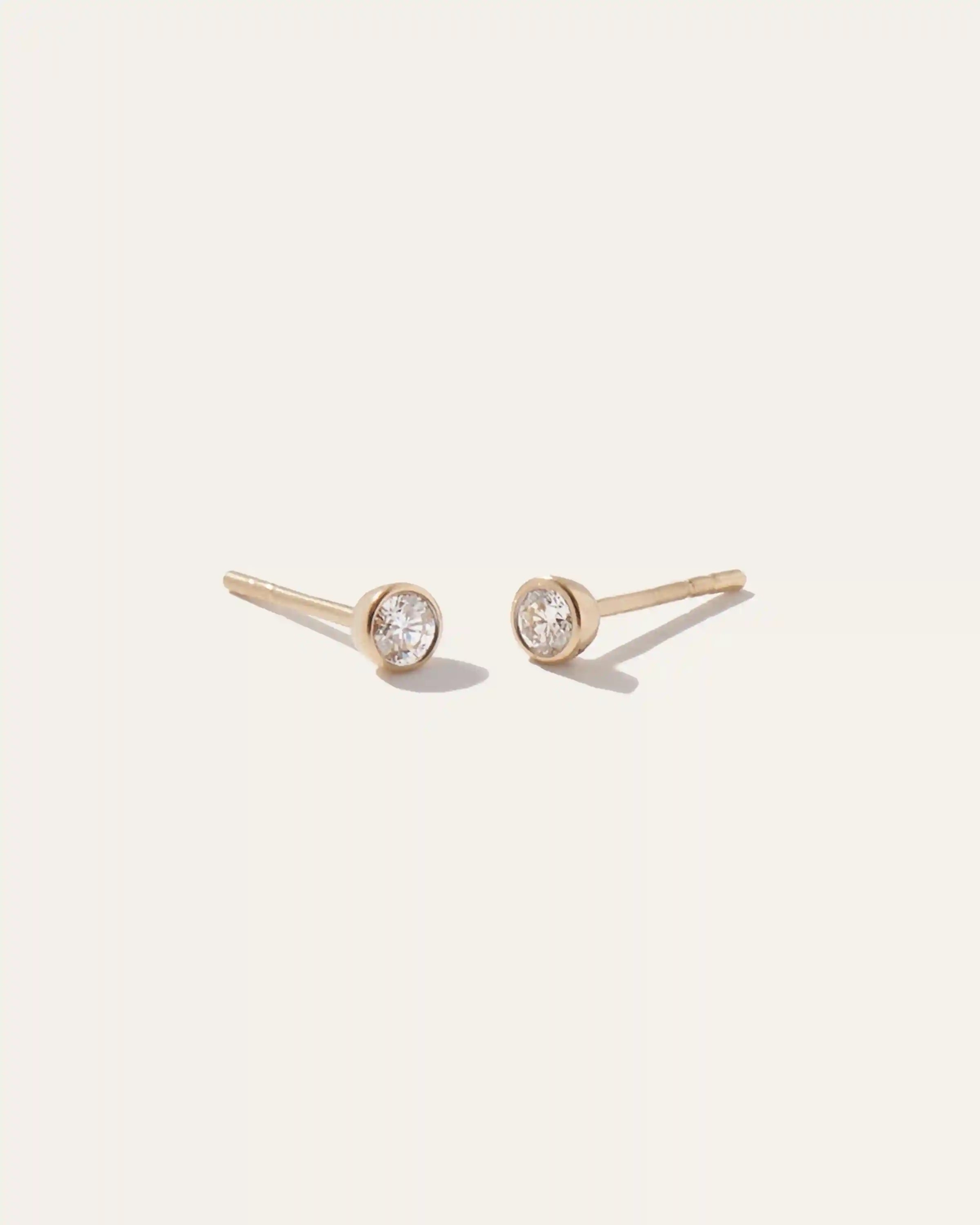 14K Gold Natural Diamond Tiny Bezel Studs