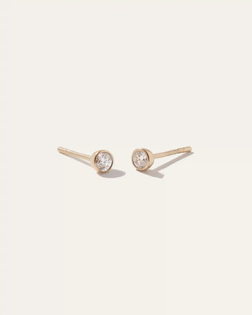 14K Gold Natural Diamond Tiny Bezel Studs