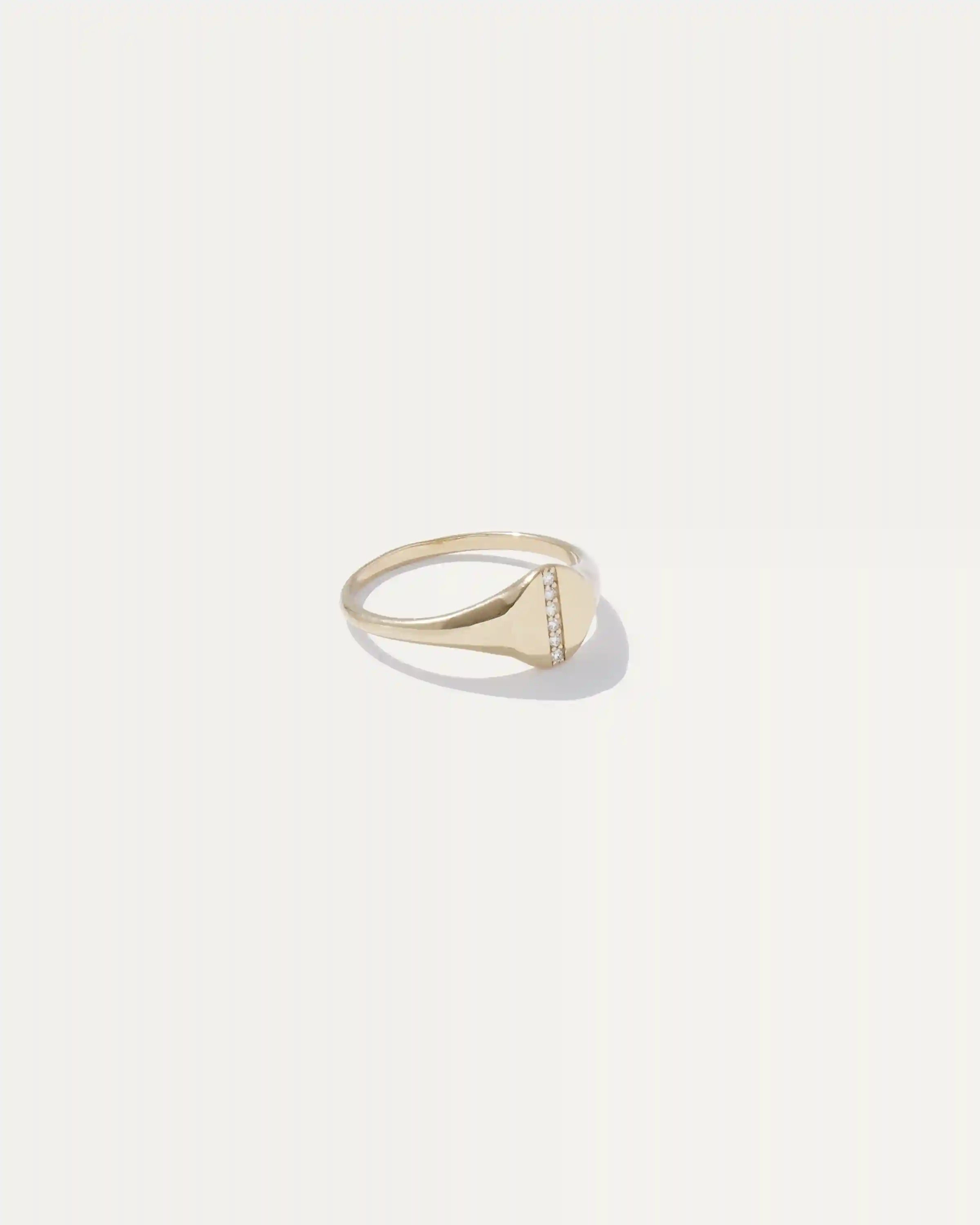 14K Gold Pave Diamond Line Round Signet Ring