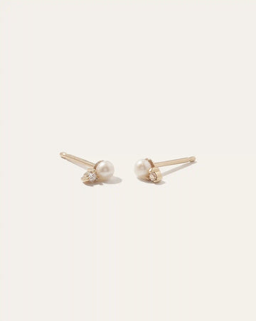 14K Gold Pearl and Diamond Petite Odette Studs