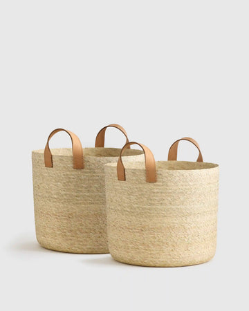Handwoven Round Palm Baskets (Set of 2)