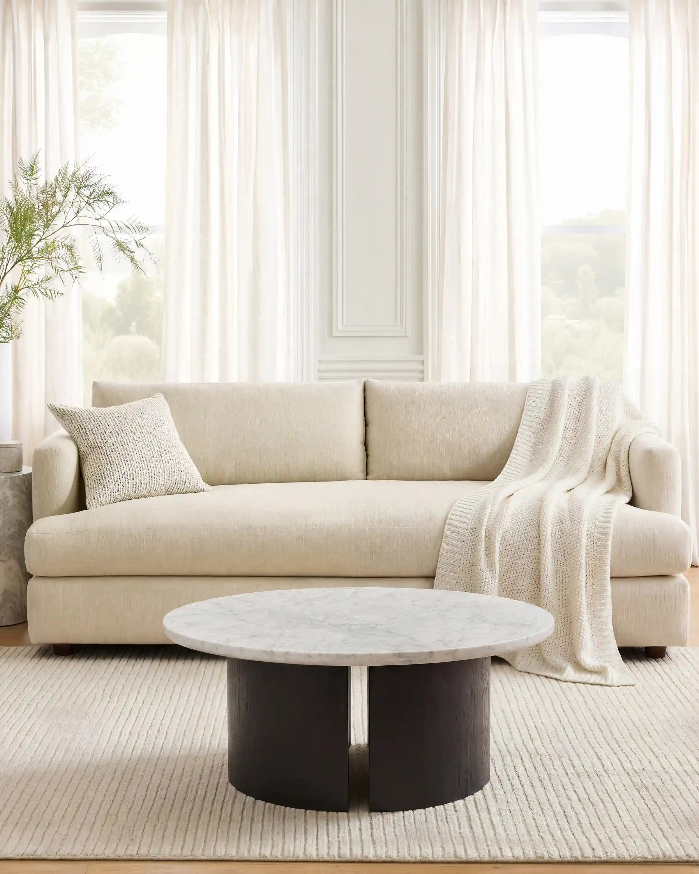 Marble and Oak Double Pedestal Coffee Table