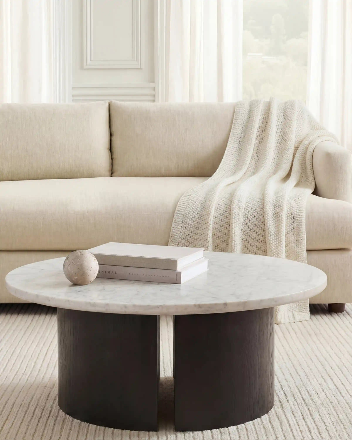 Marble and Oak Double Pedestal Coffee Table