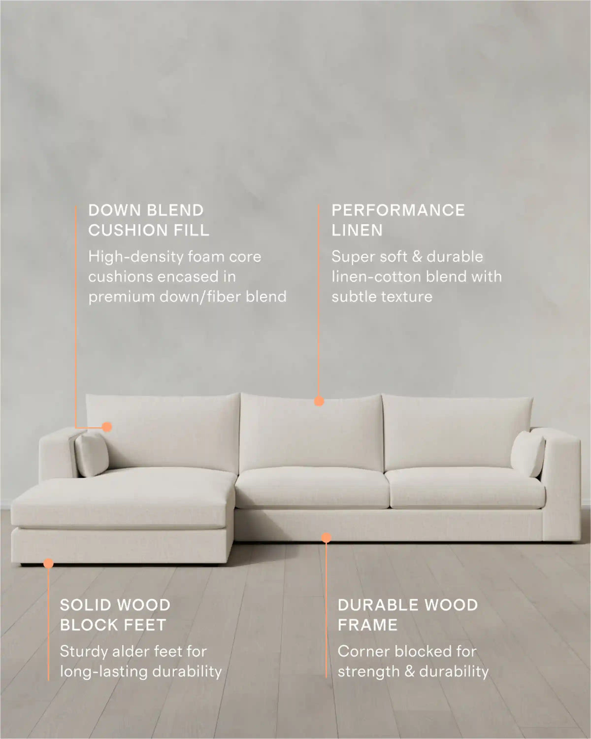 Oasis Chaise Sectional in Performance Linen