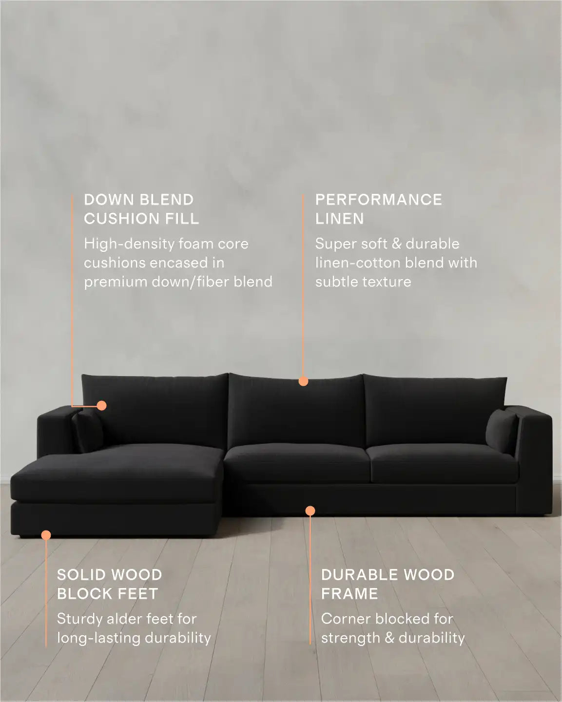 Oasis Chaise Sectional in Performance Linen