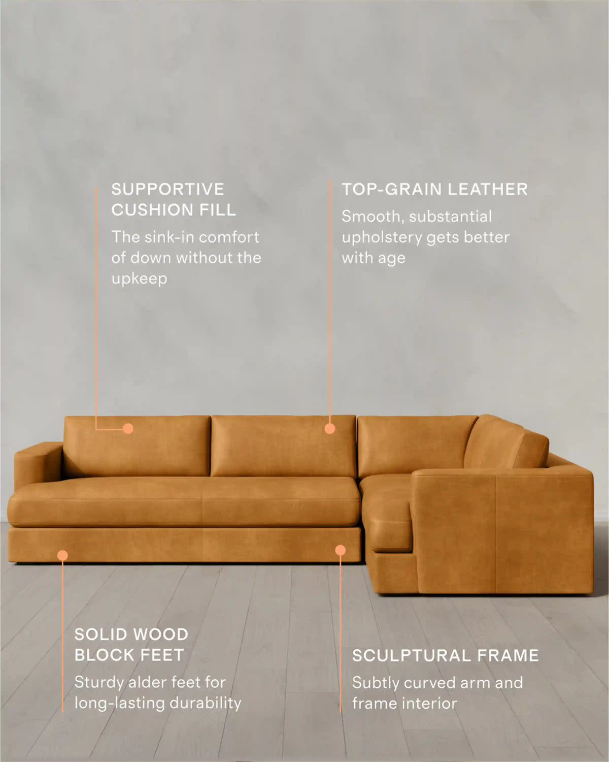 Sierra Curved Arm L Sectional in Leather