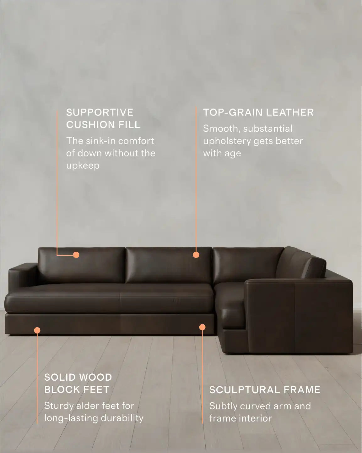 Sierra Curved Arm L Sectional in Leather