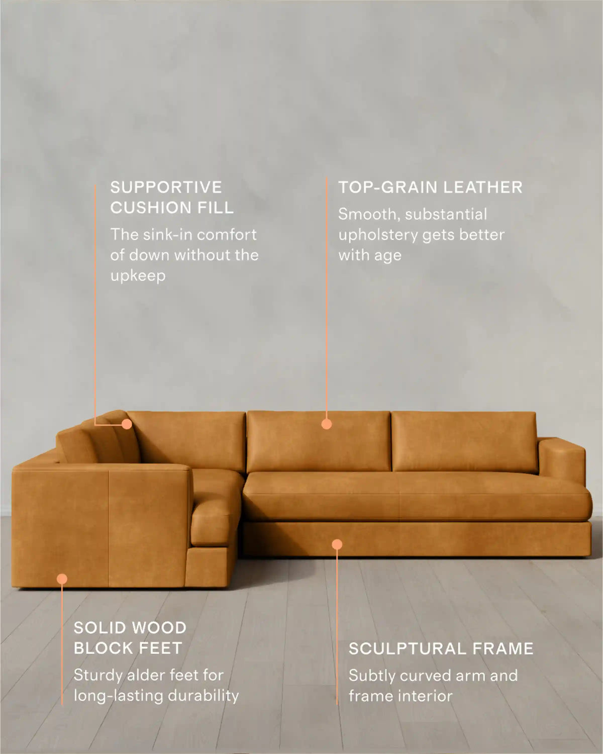 Sierra Curved Arm L Sectional in Leather