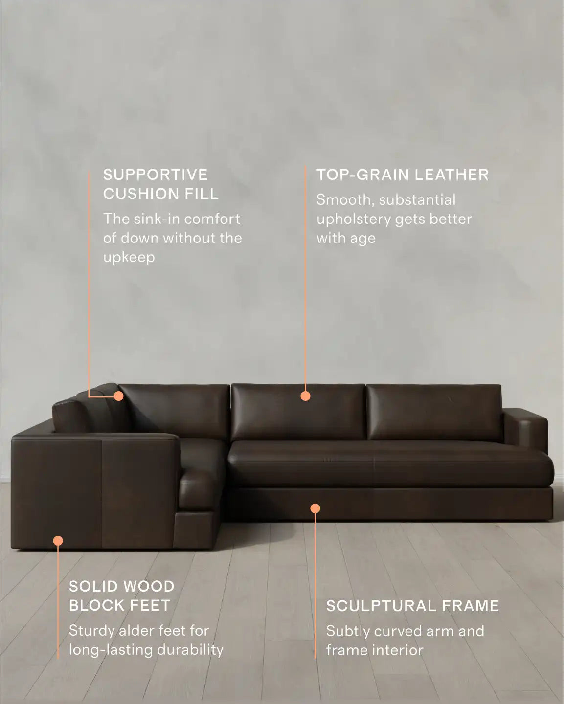 Sierra Curved Arm L Sectional in Leather