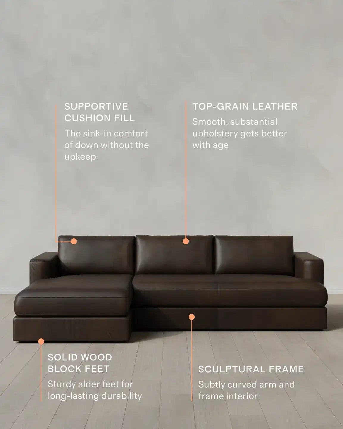 Sierra Curved Arm Chaise Sectional in Leather