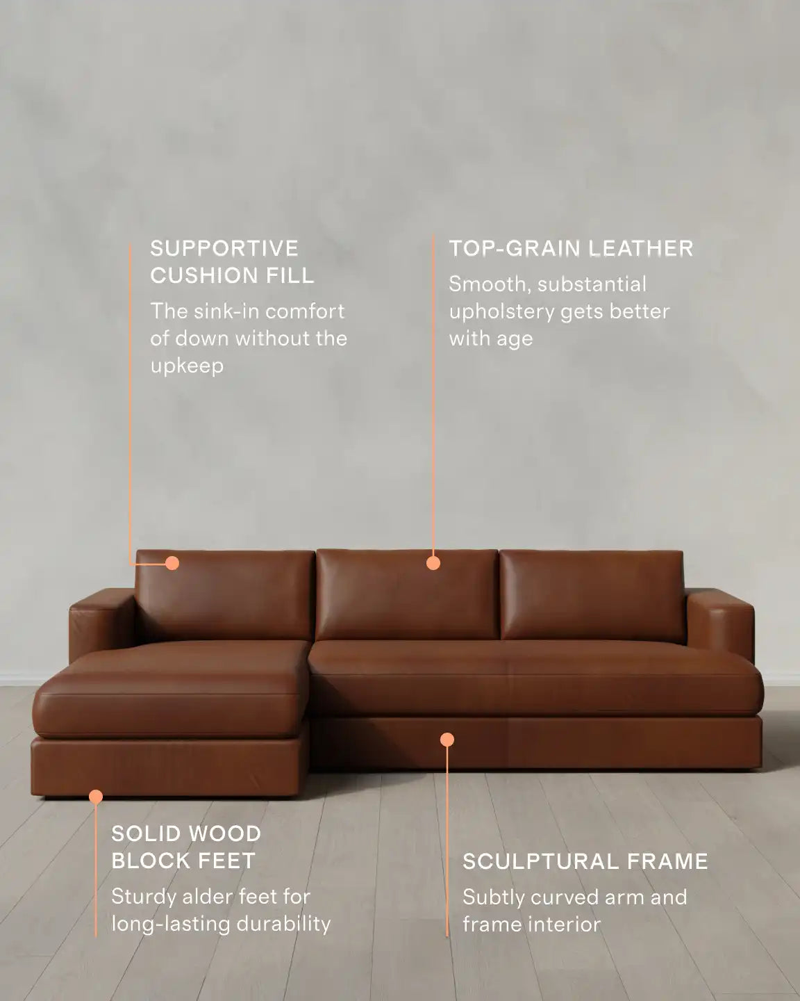 Sierra Curved Arm Chaise Sectional in Leather