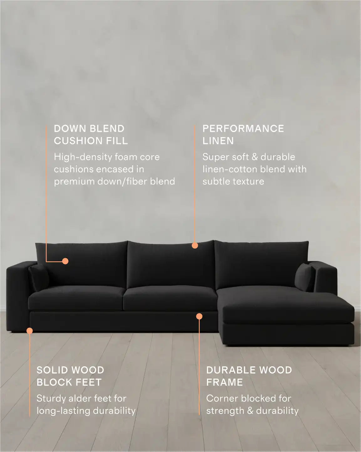Oasis Chaise Sectional in Performance Linen