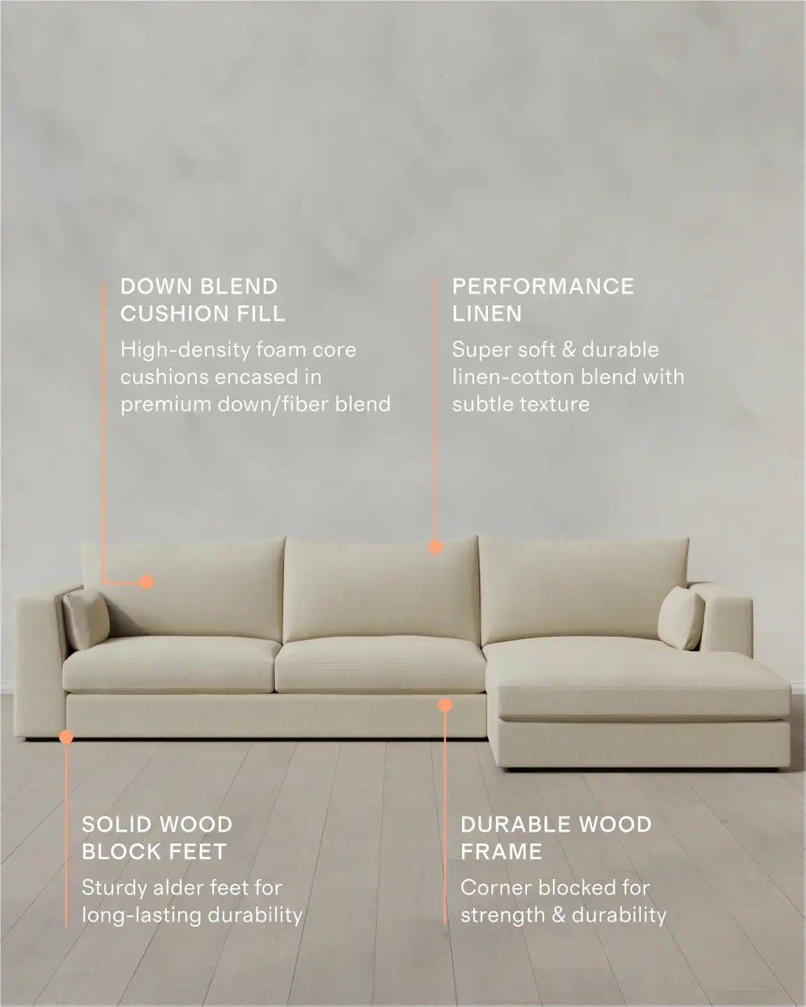 Oasis Chaise Sectional in Performance Linen